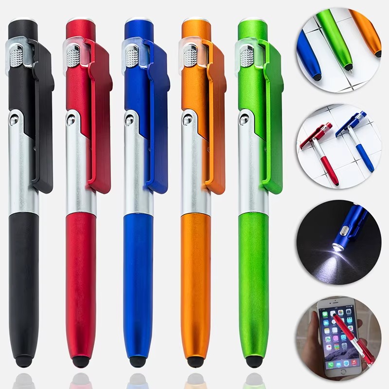 Case With Pencil Holder - ปากกาของเล่นอเนกประสงค์ 4 in 1 พร้อมไฟพับได้ ปากกาของขวัญโฆษณา